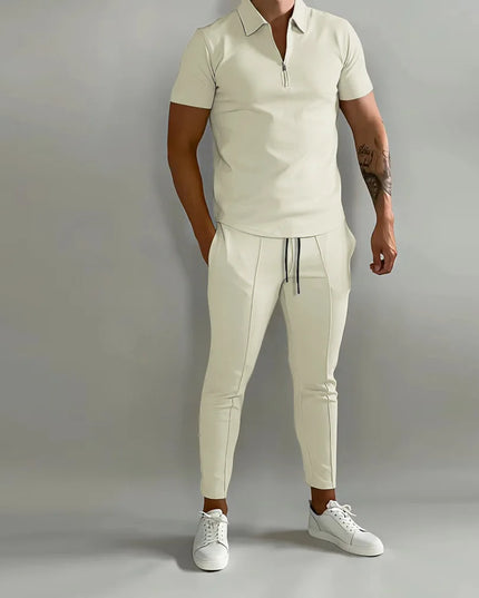 Men's Two-Piece Slim Fit Short-Sleeve Polo T-Shirt and Pants Set