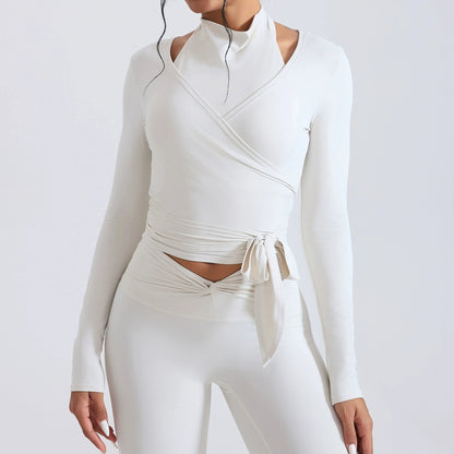 Women's Slim Fit Long Sleeve Cropped Sweater with Side Ribbon