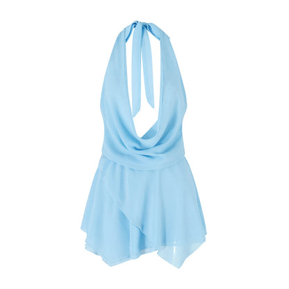 Women's Short Sling Dress - Halter Neck, Low Cut, Backless Chiffon Dress