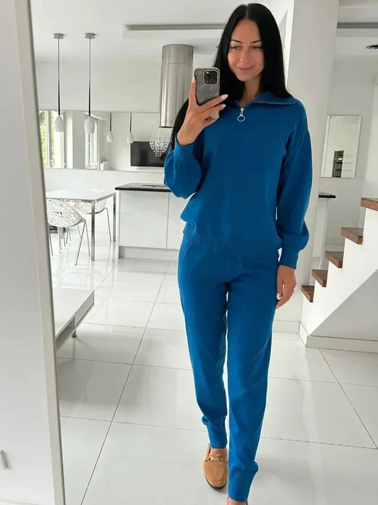 Women's Knitted Sweater and Pants Set - Versatile 2-Piece Outfit