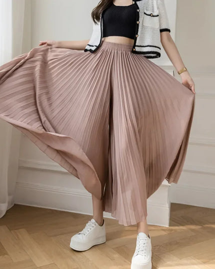 Elegant Women’s Chiffon High-Waist Wide-Leg Pants - Pleated & Loose Fit