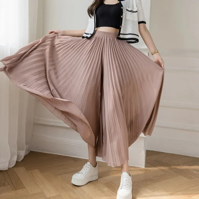 Elegant Women’s Chiffon High-Waist Wide-Leg Pants - Pleated & Loose Fit