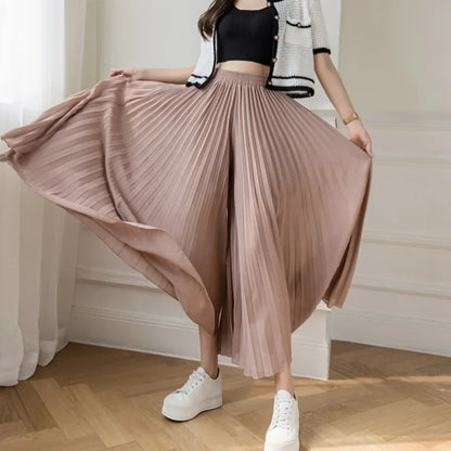 Elegant Women’s Chiffon High-Waist Wide-Leg Pants - Pleated & Loose Fit