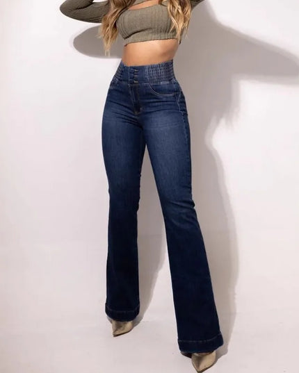 Women's Retro High-Waist Elastic Jeans with Slim Bootcut Fit
