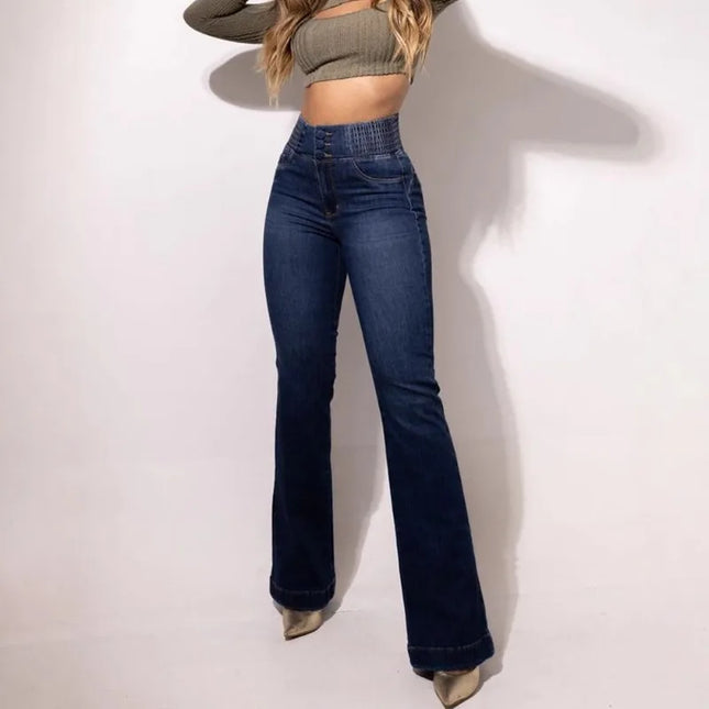 Women's Retro High-Waist Elastic Jeans with Slim Bootcut Fit