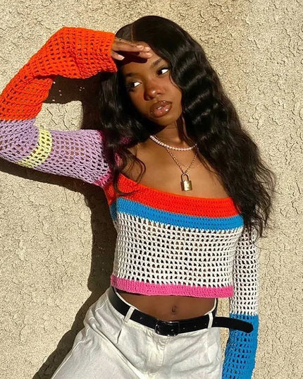 Women's Knitted Long Sleeve Crop Top