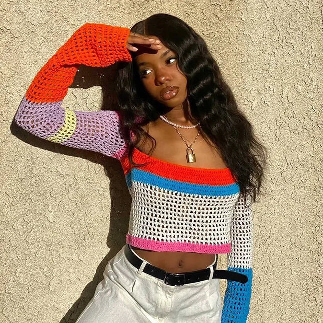 Women's Knitted Long Sleeve Crop Top
