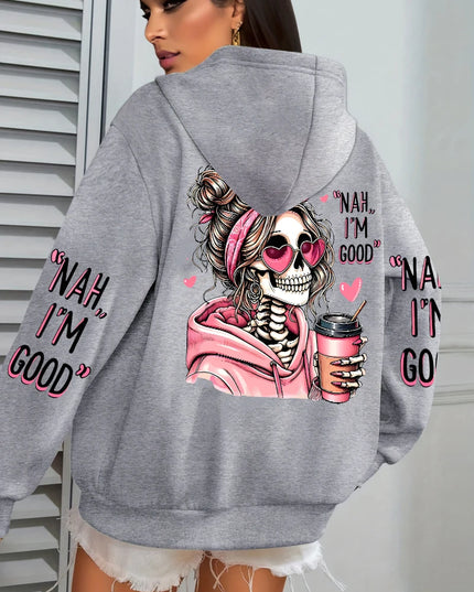 Women's "Expensive Talks Back" Printed Hoodie Sweater - Loose Fit