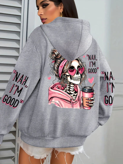Women's "Expensive Talks Back" Printed Hoodie Sweater - Loose Fit
