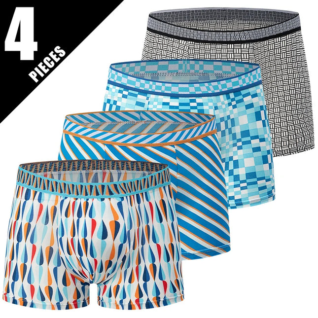 4/5-Piece Men's Colorful Patterned Casual Boxer Shorts, Comfortable Elastic Waist