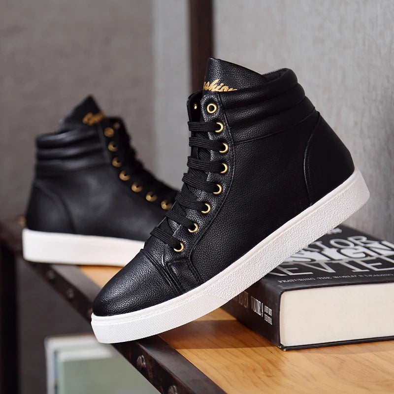 Men's Lightweight High Top Faux Leather Lace-Up Sneakers
