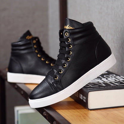 Men's Lightweight High Top Faux Leather Lace-Up Sneakers