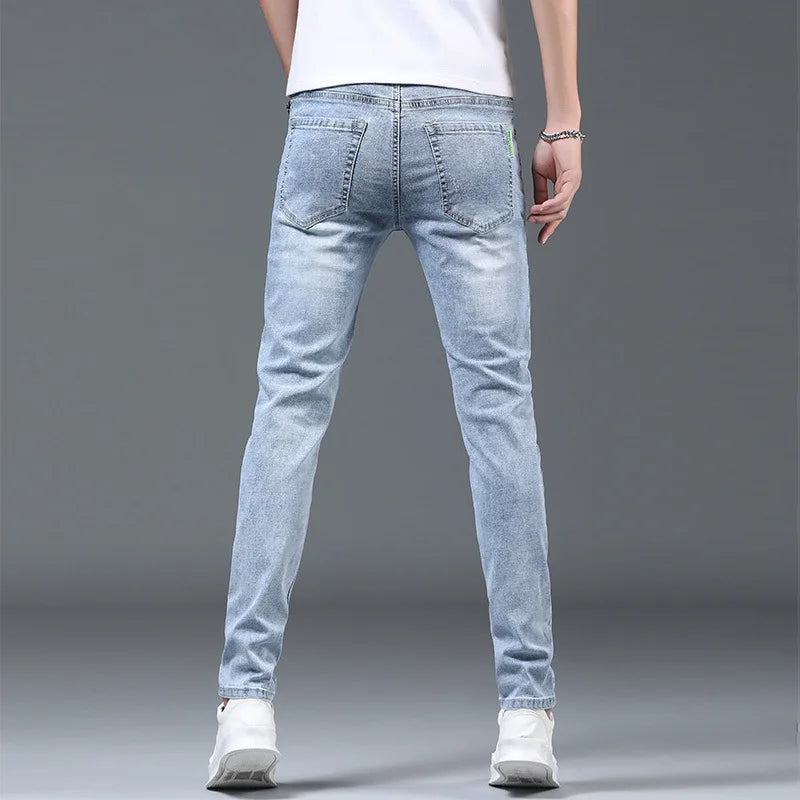 Men's Ripped Slim Fit Stretch Jeans – Straight Leg, Thin Fit Denim Pants for Men