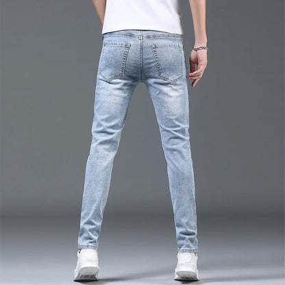 Men's Ripped Slim Fit Stretch Jeans – Straight Leg, Thin Fit Denim Pants for Men