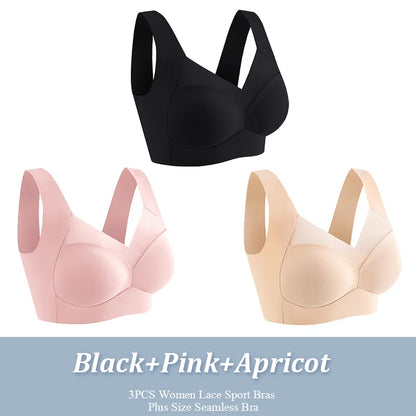3-Pack Plus Size Women's Lace Backless Sport Bras
