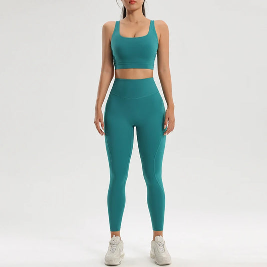 Women's Yoga Bra and Leggings Set - Two-Piece Fitness Outfit for Activewear and Workout