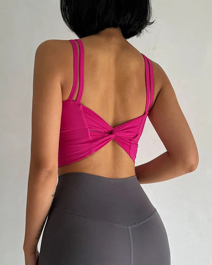 Women's Push-Up Sports Bra with Fixed Padding and Knotted Back