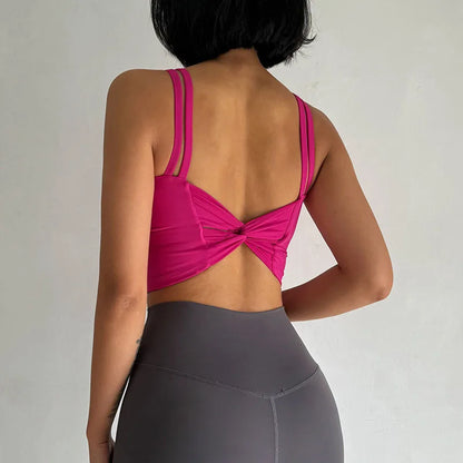 Women's Push-Up Sports Bra with Fixed Padding and Knotted Back
