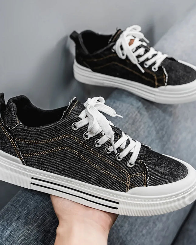 Men's Vulcanized Canvas Lace-Up Sneakers – Stylish & Durable Casual Shoes
