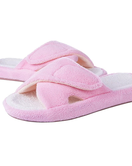 Women's Adjustable Open Toe Slippers with Corduroy Material