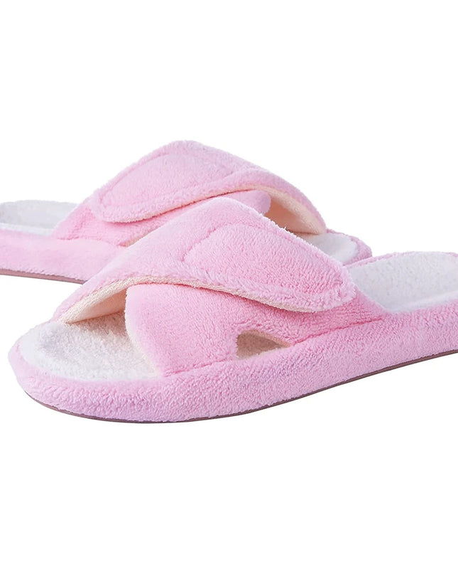 Women's Adjustable Open Toe Slippers with Corduroy Material