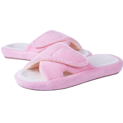 Women's Adjustable Open Toe Slippers with Corduroy Material
