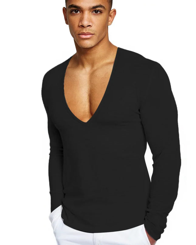 Mens Deep V-Neck  Long Sleeve Sweater