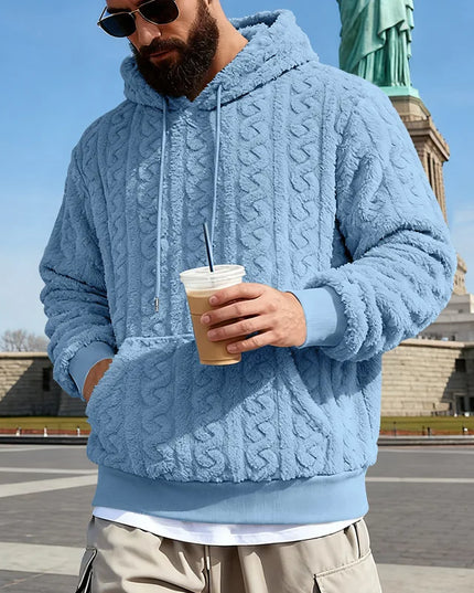 Men's Vintage Jacquard Textured Fleece Hoodie Sweater