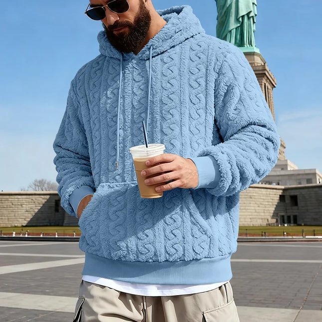Men's Vintage Jacquard Textured Fleece Hoodie Sweater
