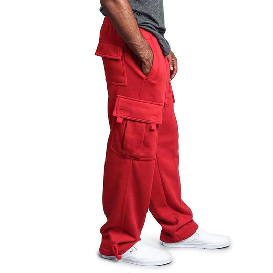 Men's Oversized Straight Fit Sweatpants with Drawstring & Multiple Pockets