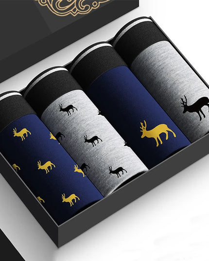 4 Pack Men's Cotton Boxer Shorts - Soft and Stylish Underwear - Various Design Combinations