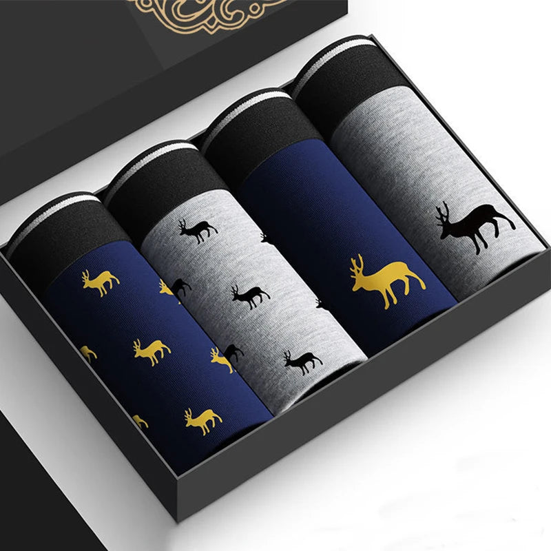 4 Pack Men's Cotton Boxer Shorts - Soft and Stylish Underwear - Various Design Combinations