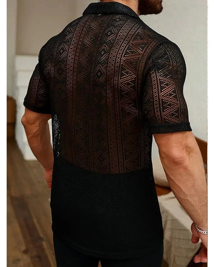 Men's Sheer Short Sleeve Button-Down Shirts