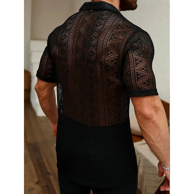 Men's Sheer Short Sleeve Button-Down Shirts