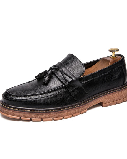 Men's Thick-Sole Leather Slip-On Loafers – Stylish & Comfortable Dress Shoes for Men