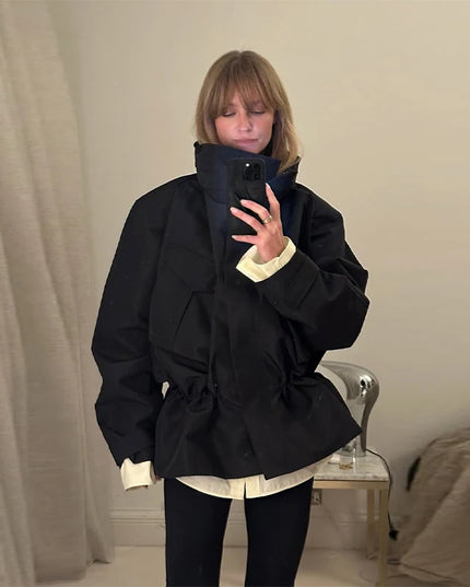Women's Oversized Casual Jacket with Drawstring Waist