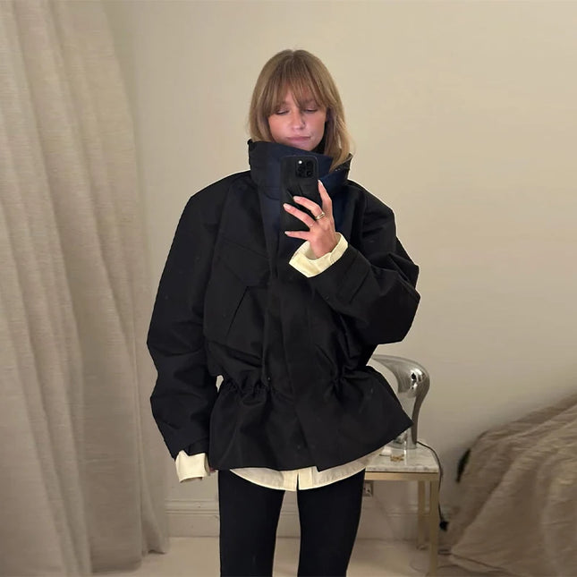 Women's Oversized Casual Jacket with Drawstring Waist