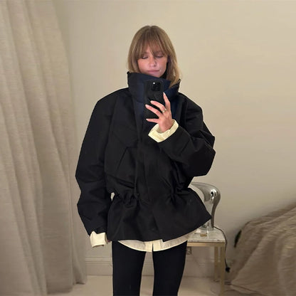 Women's Oversized Casual Jacket with Drawstring Waist