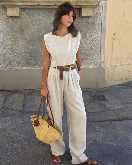 Women's Cotton Linen Two-Piece Vest and Pants Set