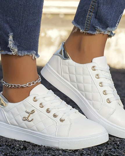 Women's Lightweight Sneakers with Gold Embellishments - Lace-Up Style