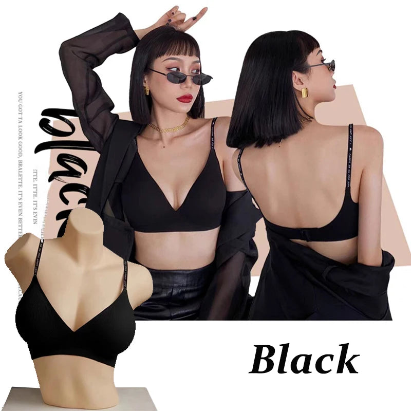 Women's Seamless Deep V Neck Bralette - Comfortable & Stylish Wireless Bra