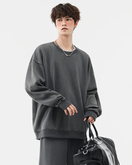 Men's Washed Faded O-Neck Knit Sweater - Oversized Fit