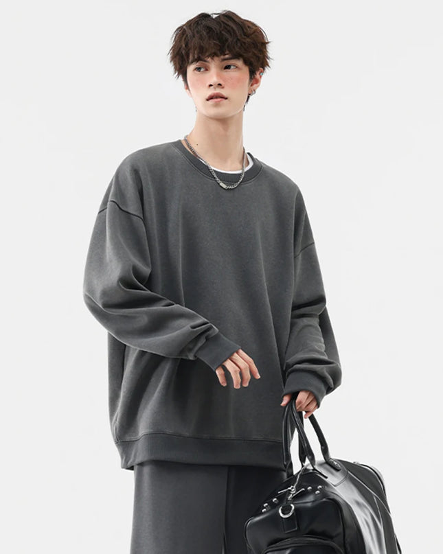 Men's Washed Faded O-Neck Knit Sweater - Oversized Fit