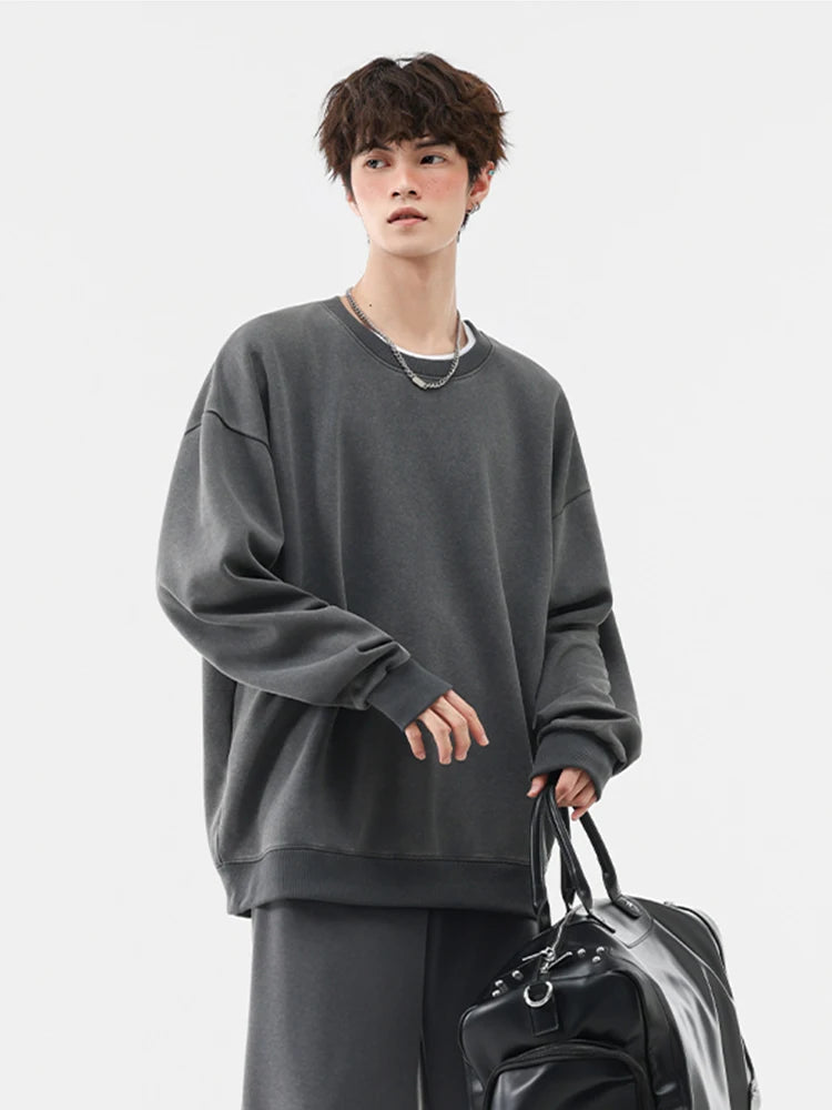 Men's Washed Faded O-Neck Knit Sweater - Oversized Fit