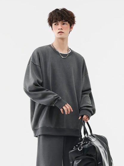 Men's Washed Faded O-Neck Knit Sweater - Oversized Fit