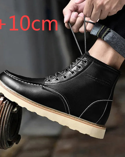 Men’s Height-Increasing Boots - Comfortable Faux Leather Mens Shoes for Enhanced Height & Style