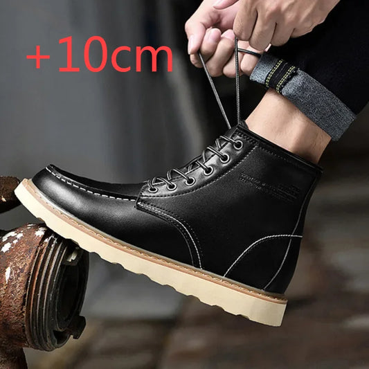 Men’s Height-Increasing Boots - Comfortable Faux Leather Mens Shoes for Enhanced Height & Style