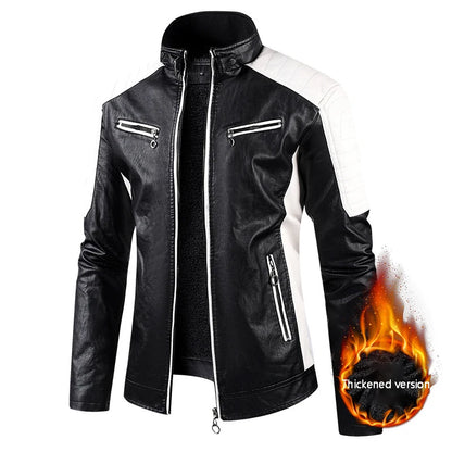 Men's Slim Fit PU Leather Motorcycle Jacket with Stand-Up Collar - Lightweight Casual Outerwear