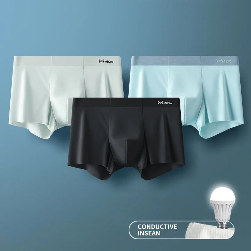 MIIOW Men's Ice Silk Boxer Briefs - 3 Pack Seamless Cut Hem Underwear
