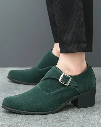 Men's 6CM Height-Boosting Platform Shoes with Pointed Toe and Buckle Decoration